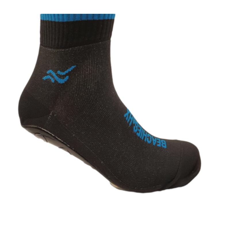 Beachies Watt-/Strandsocke mit schnittfester Sohle in schwarz mit petrol-farbenem Bund