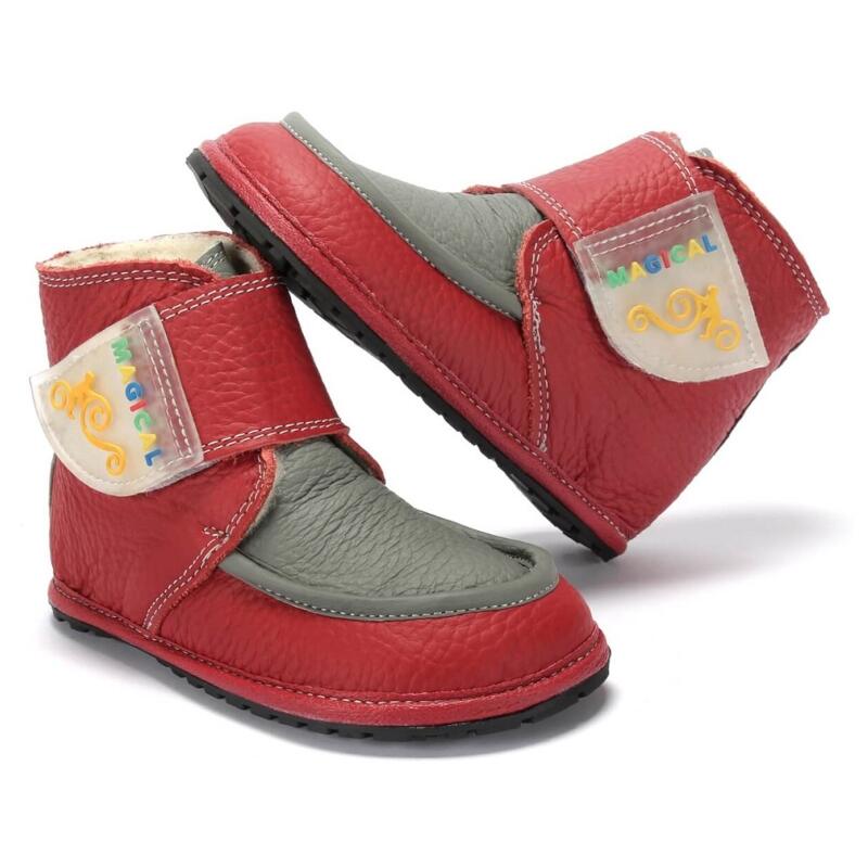 Winter Kinder Barfu&szlig;schuhe Magical Shoes Ziu Ziu rot-grau