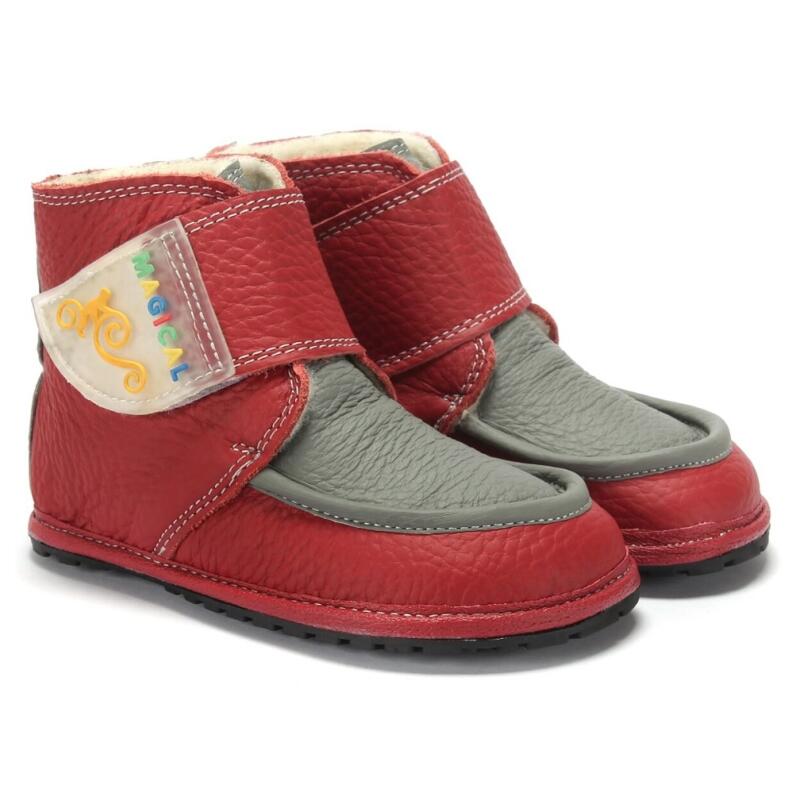 Winter Kinder Barfu&szlig;schuhe Magical Shoes Ziu Ziu rot-grau
