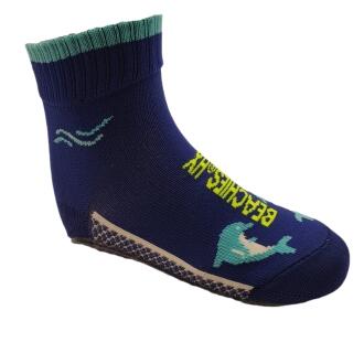 Beachies Watt-/Strandsocke mit schnittfester Sohle für Kinder in blau mit hellblauem Delfin