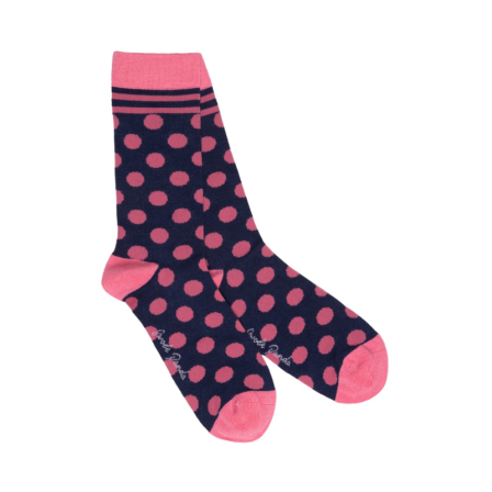 Swole Panda Socks - Bamboo Socks - Navy Pink Polka Dot Socken (Größe 37-40)