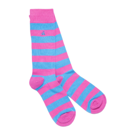 Swole Panda Socks - Bamboo Socks - Pink and light Blue Striped Socken (Größe 37-40)