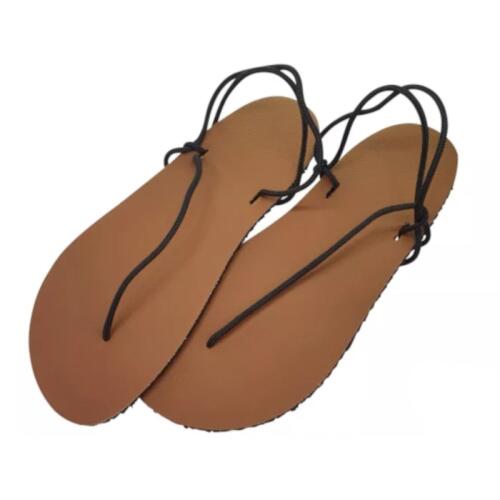 Barfußgefühl Sandalen mit brauner Ledersohle und schwarzer Schnürung