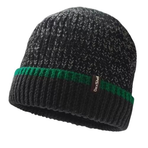 Dexshell, wasserdichte und atmungsaktive Mütze, grau schwarz mit grünem Rand