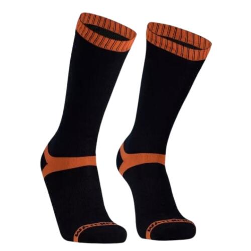 Dexshell, wasserdichte Socken mit Merino Wolle. Schwarz mit orange-farbenen Akzenten frontal