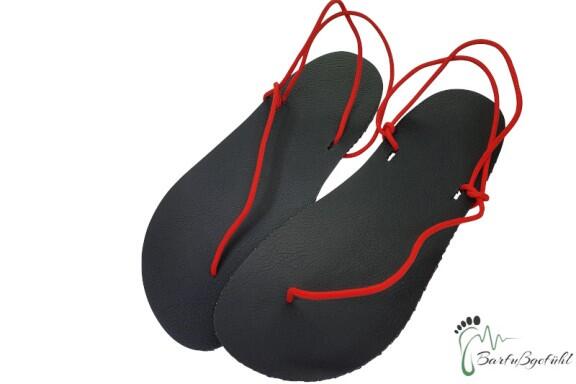 Huarache Barfußgefühl Sandalen - handgefertigt - vegan - schwarz / rot