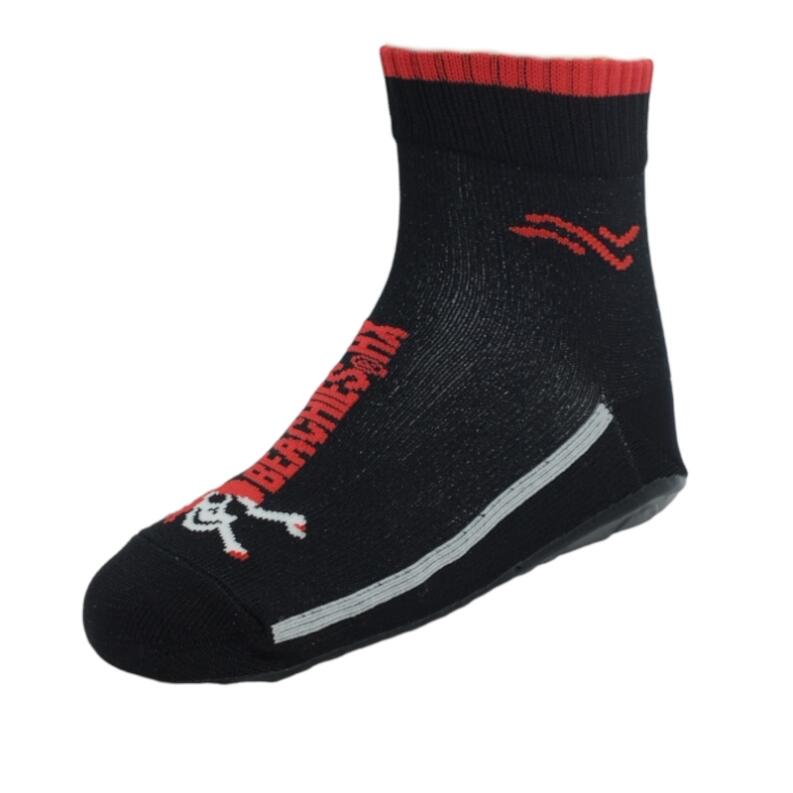 Beachies Watt-/Strandsocke mit schnittfester Sohle für Kinder in schwarz mit Pirat in rot weiss
