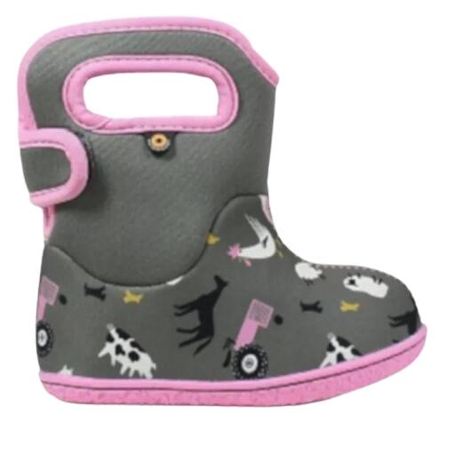 Bogs Boots wasserdichte Winterstiefel für Kinder in grau pink mit Tiermotiven