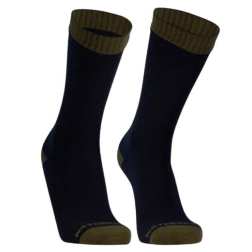 Dexshell, wasserdichte Socken mit Merino Wolle. Schwarz mit olive-farbenen Akzenten frontal