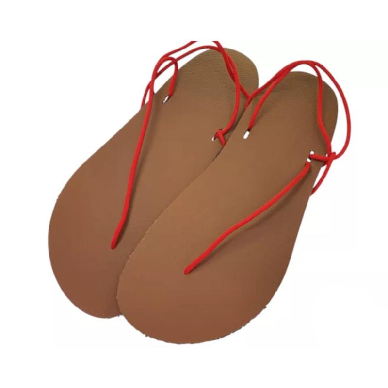 Brfußgefühl Sandalen mit brauner Ledersohle und roter Schnürung